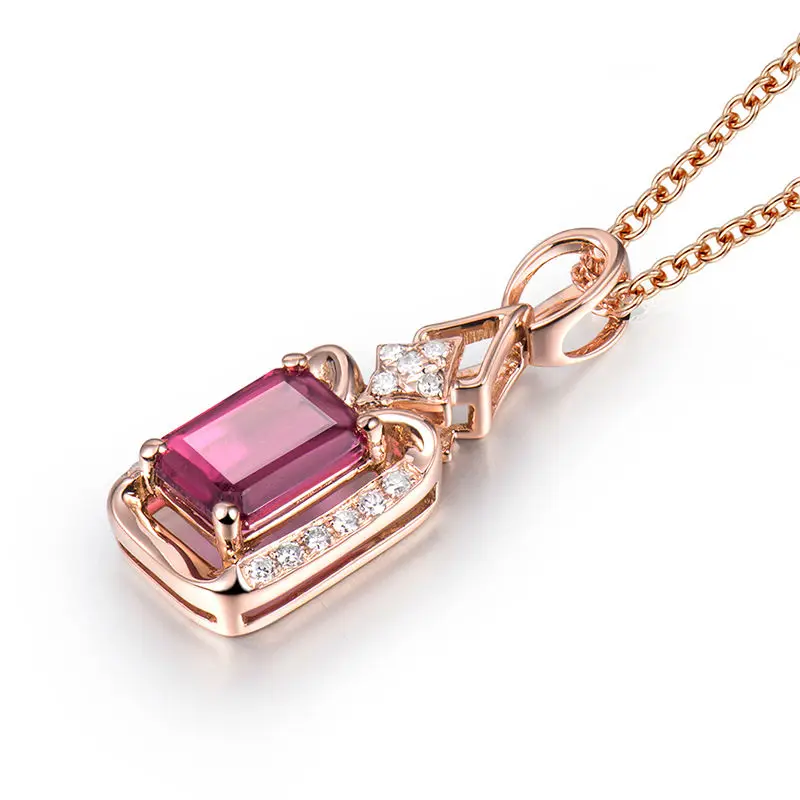

LANMI Women Tourmaline Pendants Emerald Cut 5x7mm Natural Tourmaline Pendant 18K Rose Gold Diamond Jewelry for Girls Loving Gift