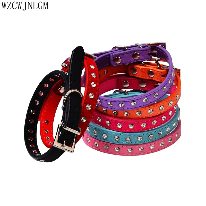 Korean velvet  Leather Leash Pet Dog Collars 11 Colors for Small Medium Dogs Rhinestone Neck Strap Puppy Collar Cats Pet Collars