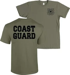 2018 New Men T Shirt  USCG US Coast Guard Seal and Big Letters Front Back Military Green T-Shirt USA