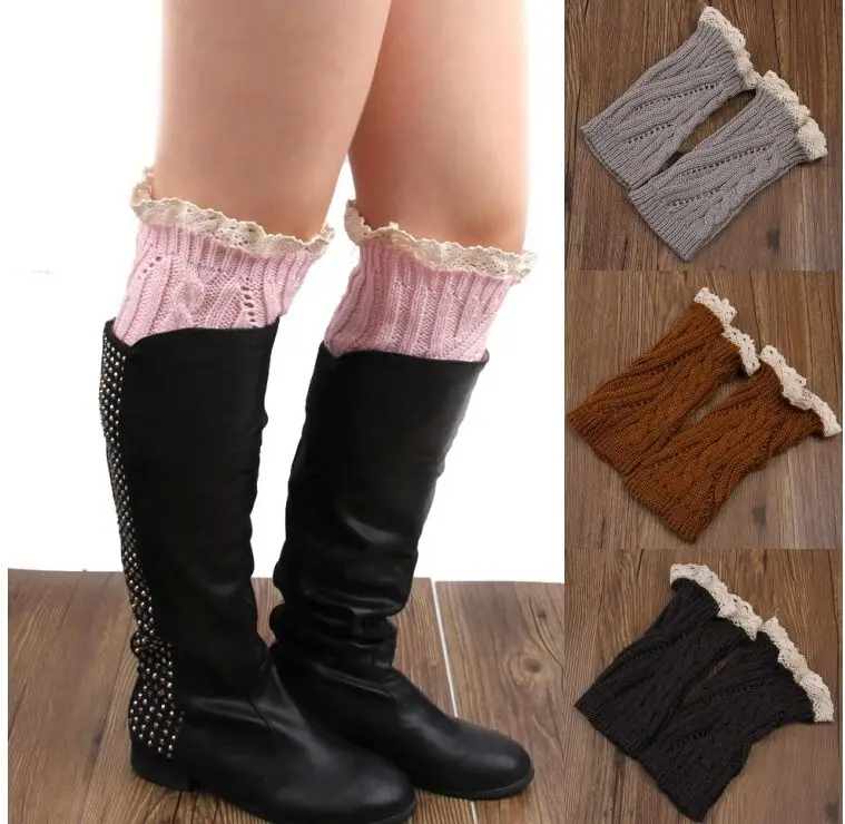 

Women Girl`s Solid Twist Crochet Knit Leg Warmers Lace Trim Cuffs Toppers Boot Socks 23pairs/lot #3888