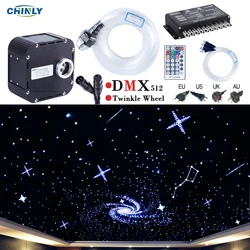 50W DMX512 Supported Twinkle RGBW Fiber Optic Lights Kit Ceiling Meteor Starry Sky Effect 400 to 835 stands 4-5m Optical Cable