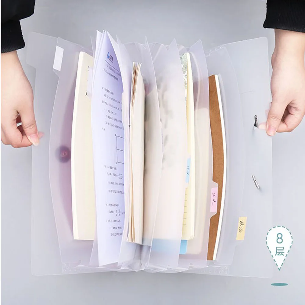 1Pc Transparent A4 Expanding Wallet 8 Layer PP Folder Ticket Bag Buckle Design Water