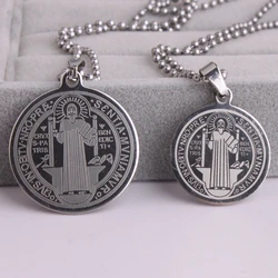 Silver color Saint Benedict of Nursia Stainless Steel pendant necklaces bead chain for men women wholesale