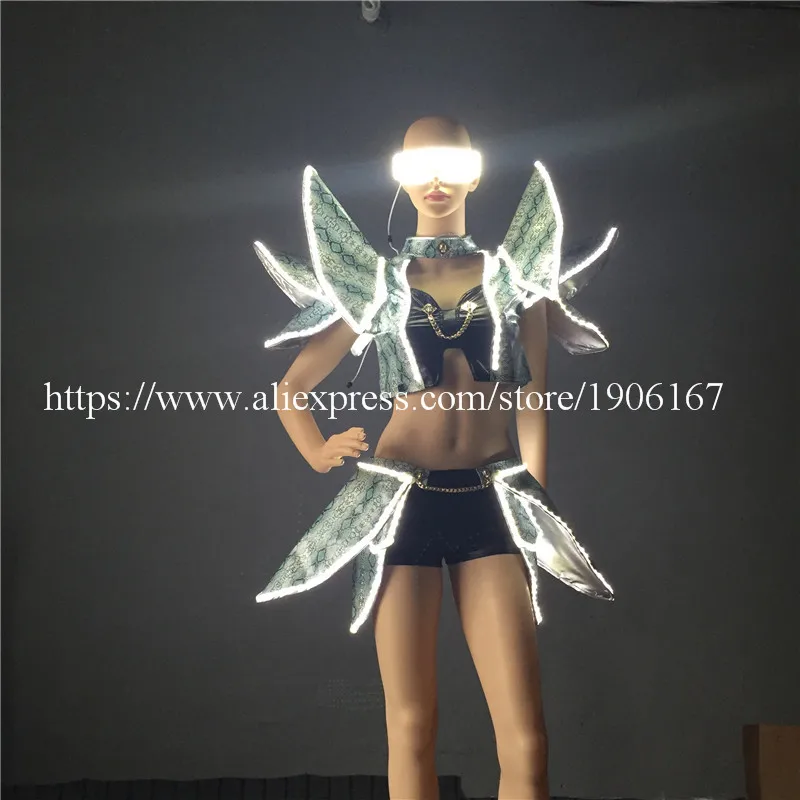 New Design LED Luminous Light Up Sexy Women Suit Clothes Flashing Evening Dress Ballroom Costume Party Dance Wear