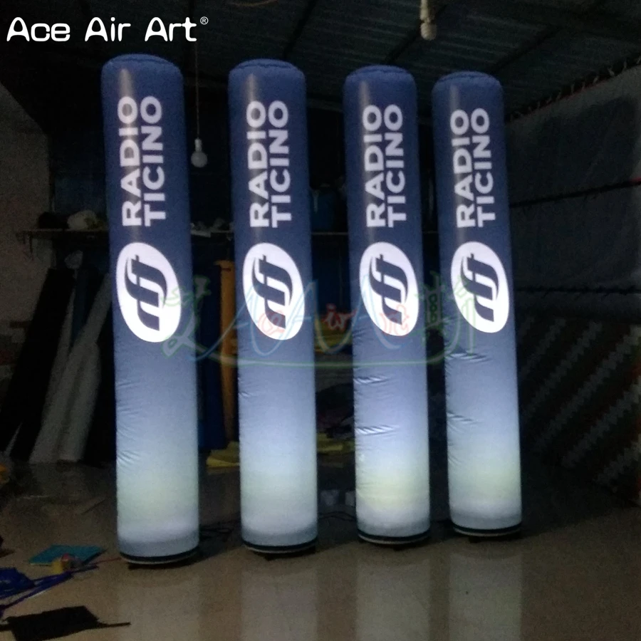 Inflatable LED Pillars Printed Lighting Columns Advertising Balloon with Wheels for Party Decoration