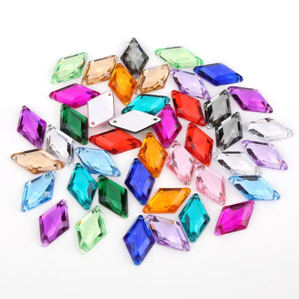 TPSMOC 100pcs 10mmx18mm Rhombus Acrylic Sew-On Rhinestones Garment Shoes Bags Sewing Accessories DIY Crafts