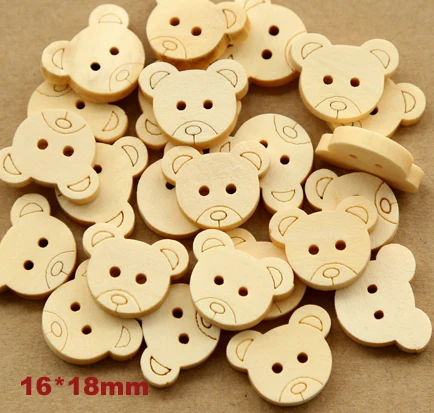 50pcs/lot Kawaii Bear Wooden Buttons 16*18mm Bulk Buttons for Kids' Clothing Sewing Accessories (SS-440-790)