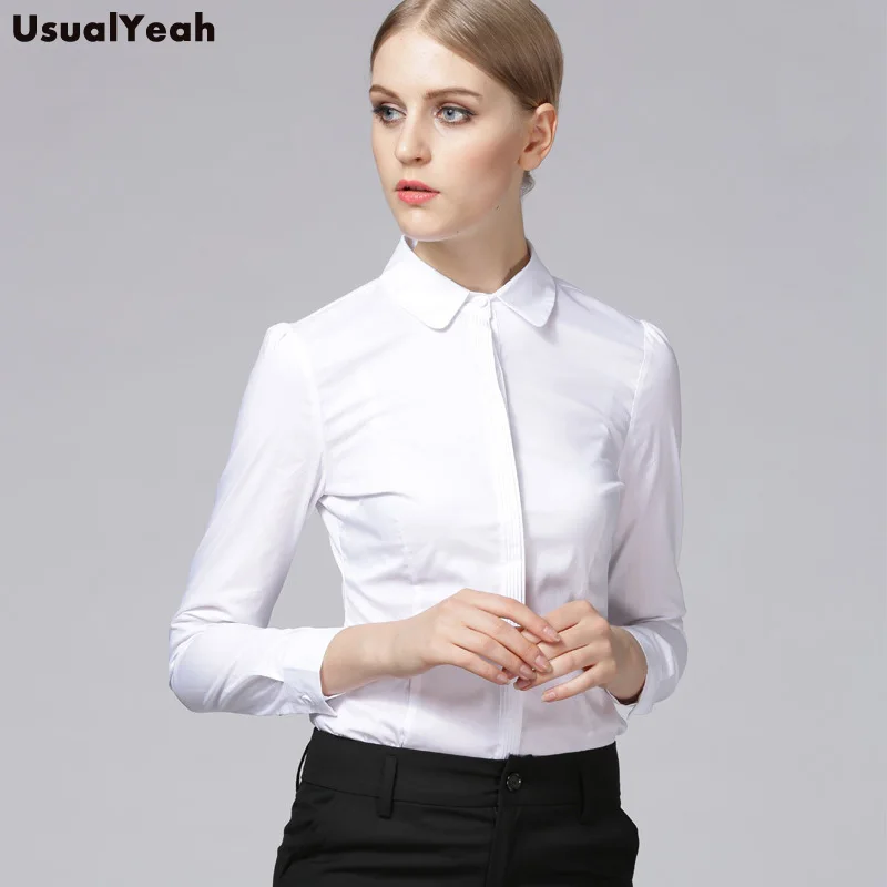 New 2018 Women Body Shirt Blouse Striping Turn-down Collar Formal Long Sleeve Office Work Wear Slim Fit Blue, White SY0289 S-XXL