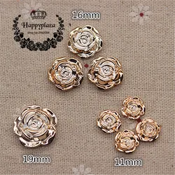 11mm/16mm/19mm Golden Rose Fiore di Plastica Flatback Decorazione Button Mestiere di Cucito Scrapbook Accessori