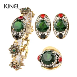 High Quality 2015 Fashion Gold Color Bridesmaid Green Jewelry Sets 2 Pieces Of  Earring Bracelet For Women