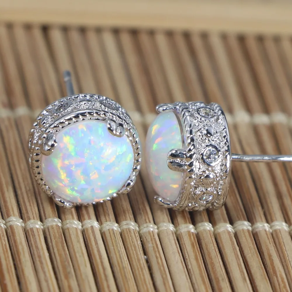 JLE1424 New Hot Simple White Opal Round Ear Stud Ms. Jewelry Gift image 2