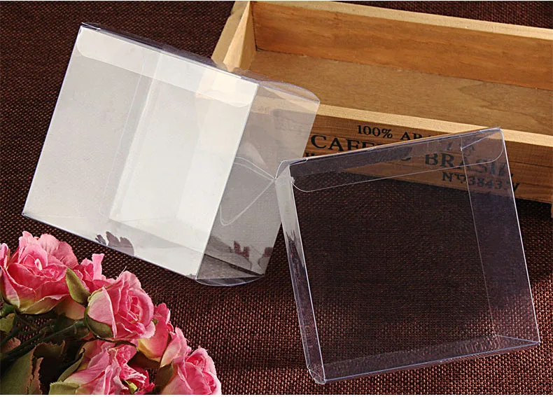 50pcs 9*9*9cm Transparent Waterproof PVC Boxes Packaging Small Plastic Clear Box Storage For Food/jewelry/Candy/Gift/cosmetics