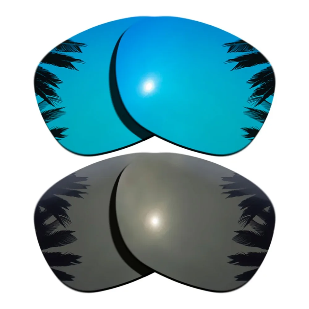 

(Ice Blue Mirrored Coating+Black) 2-Pairs Polarized Replacement Lenses for Garage Rock 100% UVA & UVB Protection