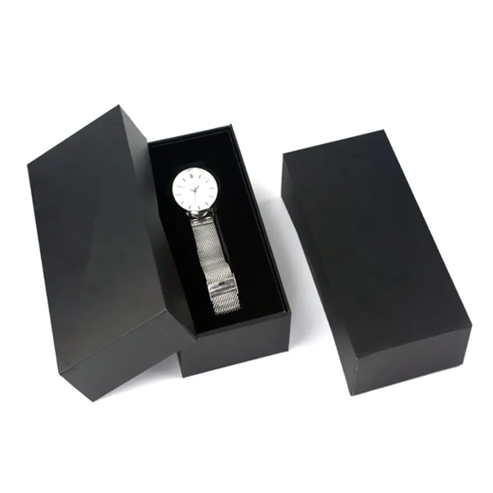 Wholesale Cardboard Watch Package Box Black Paper New Design Watch Storage Box With Foam Custom Black Cardboard Watch Gift Box