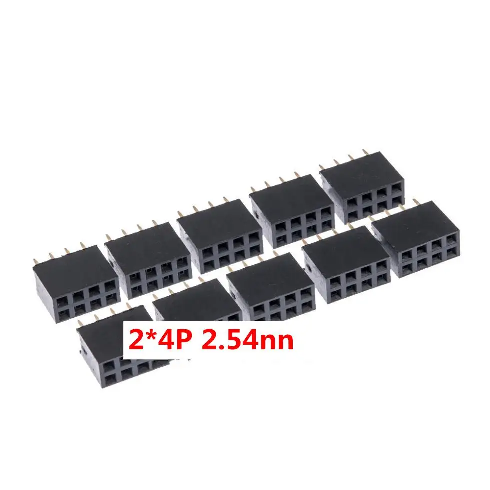 10PCS  2.54mm 2x4 Pins 8PIN 2*4P Double Row Female Straight Header Pitch Socket Pin Strip New 2*4