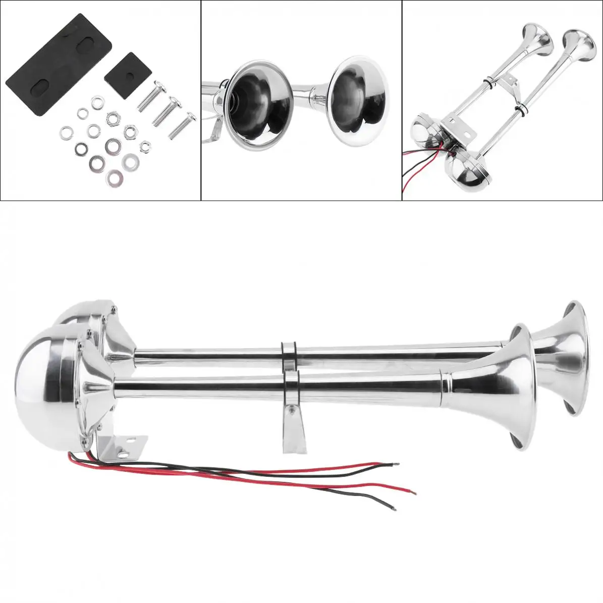 12V /24V 100~115db Super Noisy Dual Car Trumpet Air Horn Waterproof Dustproof No Need Compressor