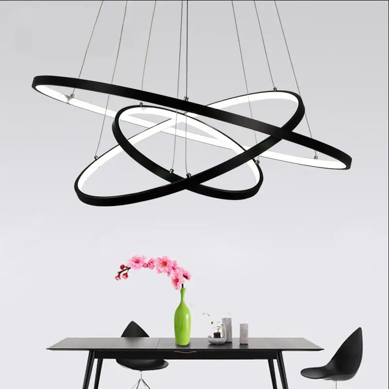 D100cm Black/White Modern pendant lights for living room dining room 4/3/2/1 Circle Rings acrylic aluminum body LED pendant Lamp