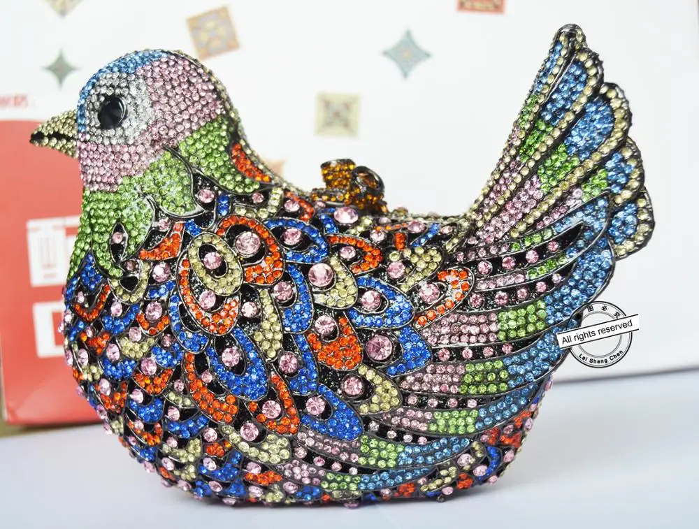 Luxury Handcraft Diamond Crystal Evening Bag Rhinestone Animal Bird Evening Clutch Bag for Party Lady Bling Wedding Purse