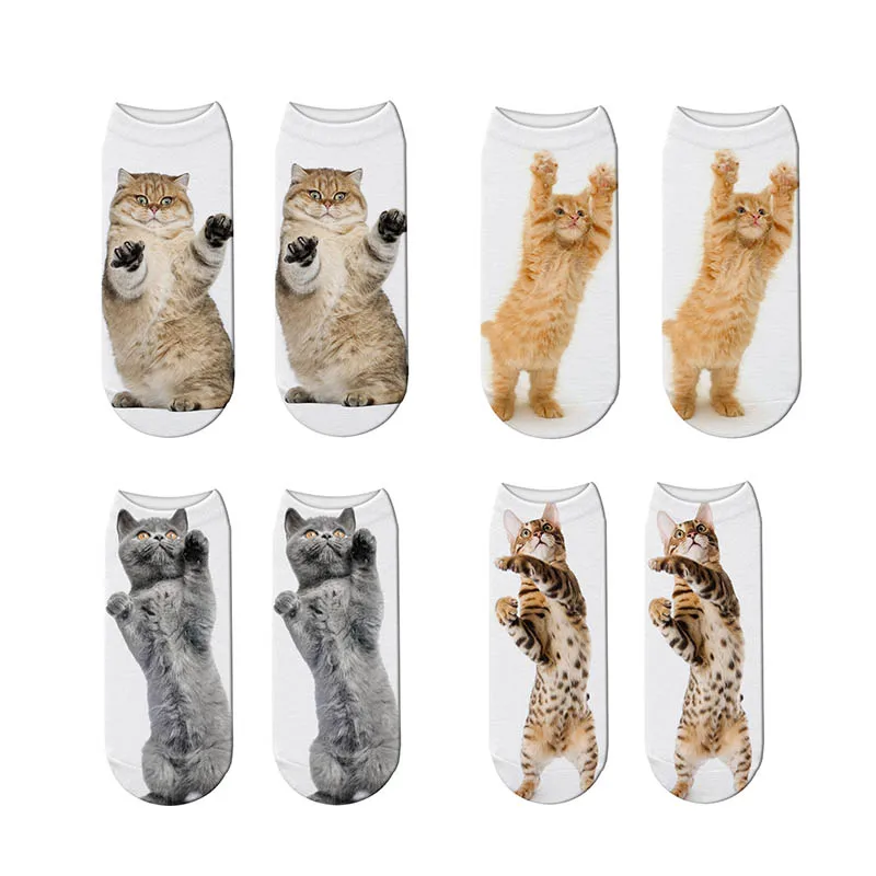 3D Printing Women Cats Socks Fashion Funny Cotton Short Socks  Unisex Creativity Compression Harajuku Low Ankle Socks For Female