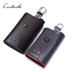 CONTACT'S Men Genuine Leather Key Wallet Male Housekeeper Small Key Holders Man's Keychain Pouch Key Case With Card Slot Purse