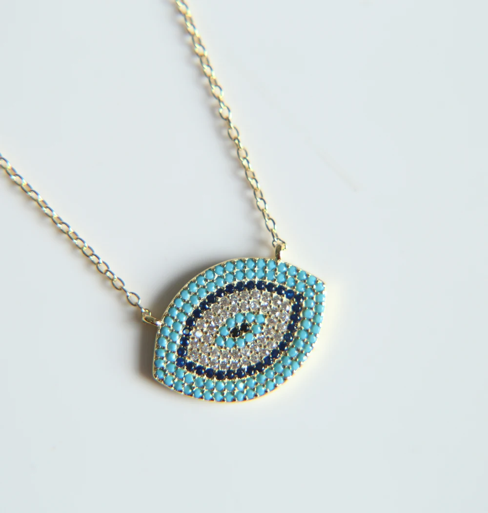 2018 European fashion style gold color blue eye silver necklace 925 sterling silver pendant for womens