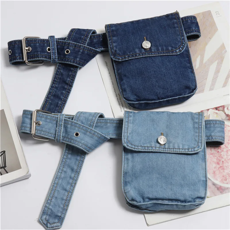 Mihaivina Waist Bag Women Denim Fanny Pack Lady Handbag On the Belt Money Bags Canvas Waist Packs Pocket Travel Pouch Bag Bolsa