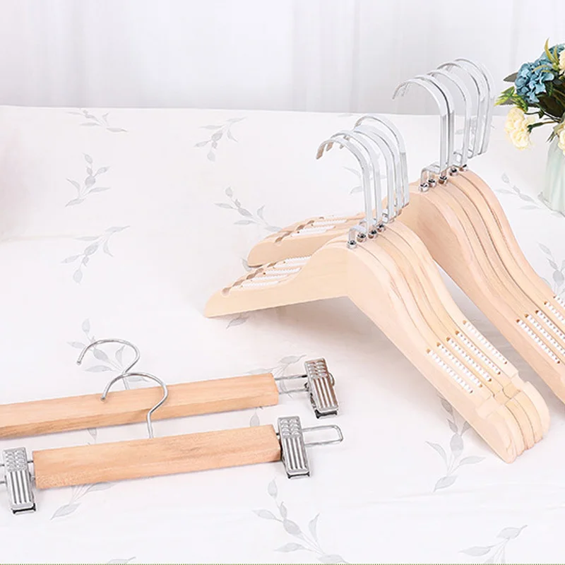 10 pcs/lot Solid Wood Clothes Hangers Non-slip Wooden Coat Hanger Non-trace Trousers Hanging Natural Wooden Pant Rack