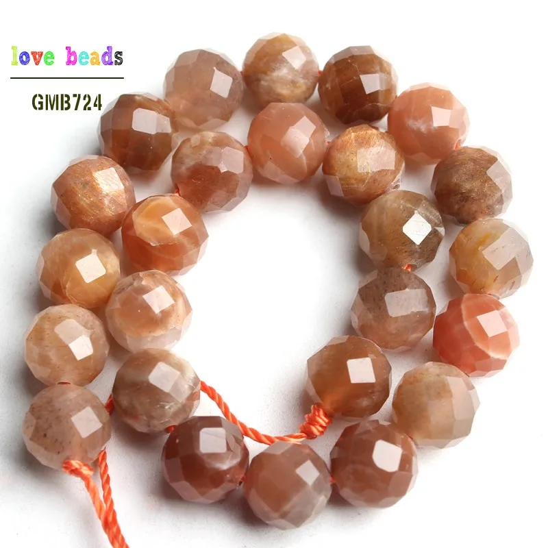 AA+ Natural Faceted Sunstone Stone Round Beads for Jewelry Making Diy Bracelet Necklace 7.5\'\' strand 6mm 8mm