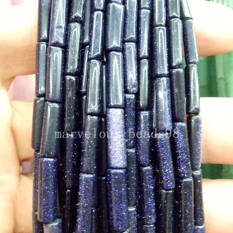 jewelry 4x13mm Blue Goldstone Cylinder Loose Beads 15.5