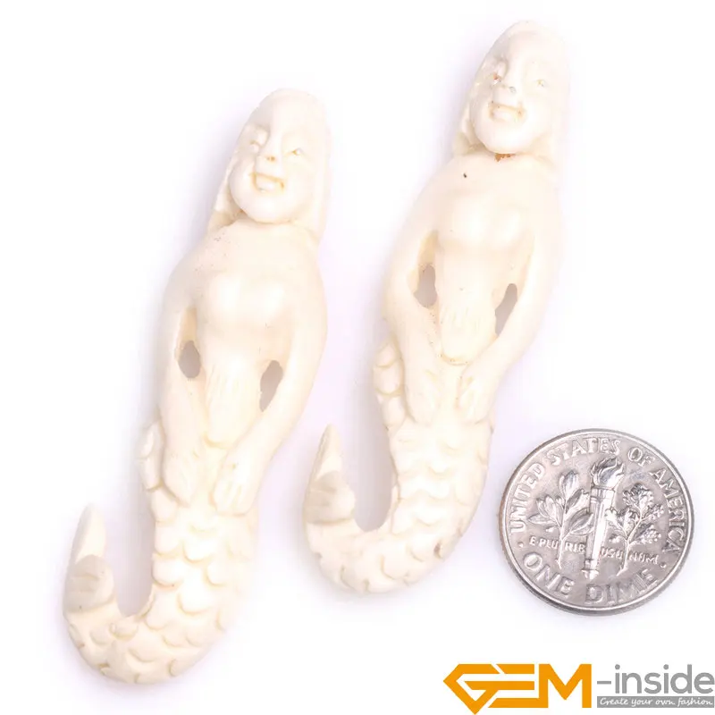 13x45mm,16x59mm Large Big Cartoon Little Mermaid Carved Bone Beads For Jewelry Making Bulk 2 PCS Free Shipping