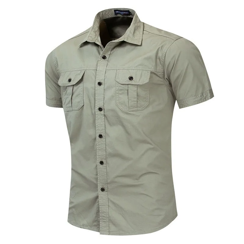 

Mens Short Sleeve Uniform Shirt Summer Cotton Breathable Loose Shirts Outdoor Fan Large Size Clothes Tops