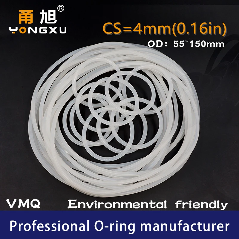 White Silicon O-ring Silicone/VMQ CS4mm OD55/60/65/70/72/75/80/85/90/95/100/105/150*4mm O ring Seal Rubber Ring Gasket Washer