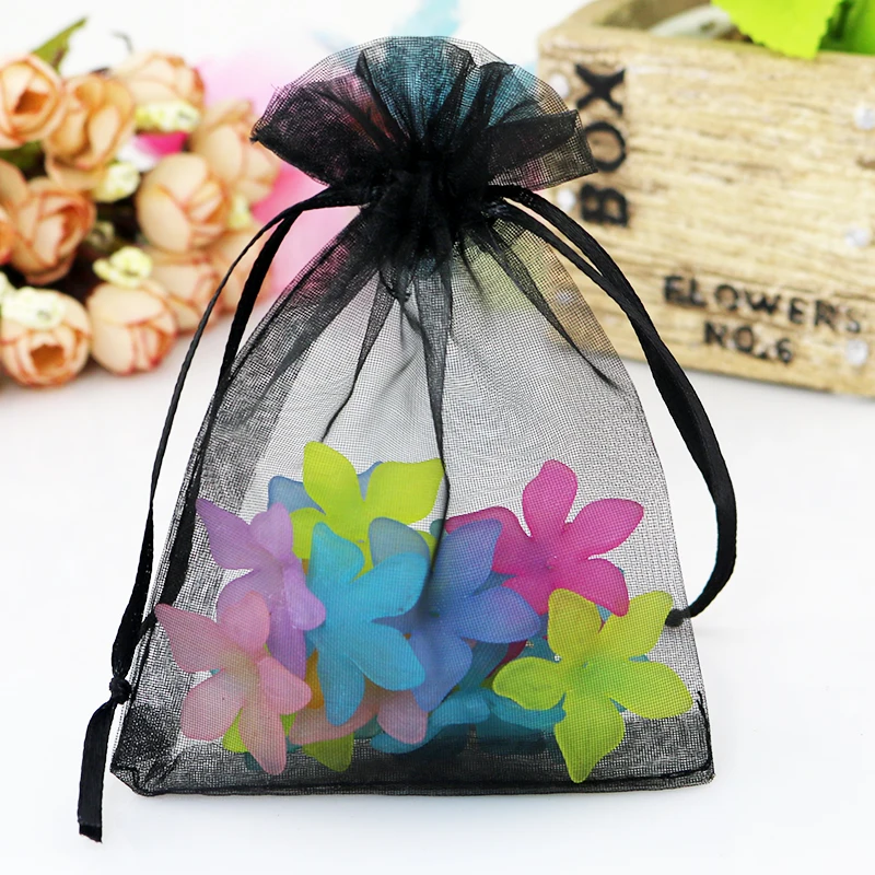 Free Shipping 50pcs Black Organza Bags 30x40cm Large Drawstring Gift Bag Party Favor Jewelry Cosmetics Boutique Packaging Bag