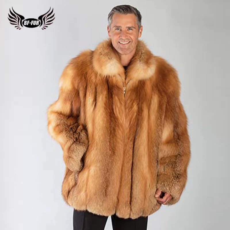 BFFUR Men Clothes Natural Real Red Fox Fur Outerwear Wide-waisted Genuine Full Pelt Park With Natural Fur Top Grade Coat