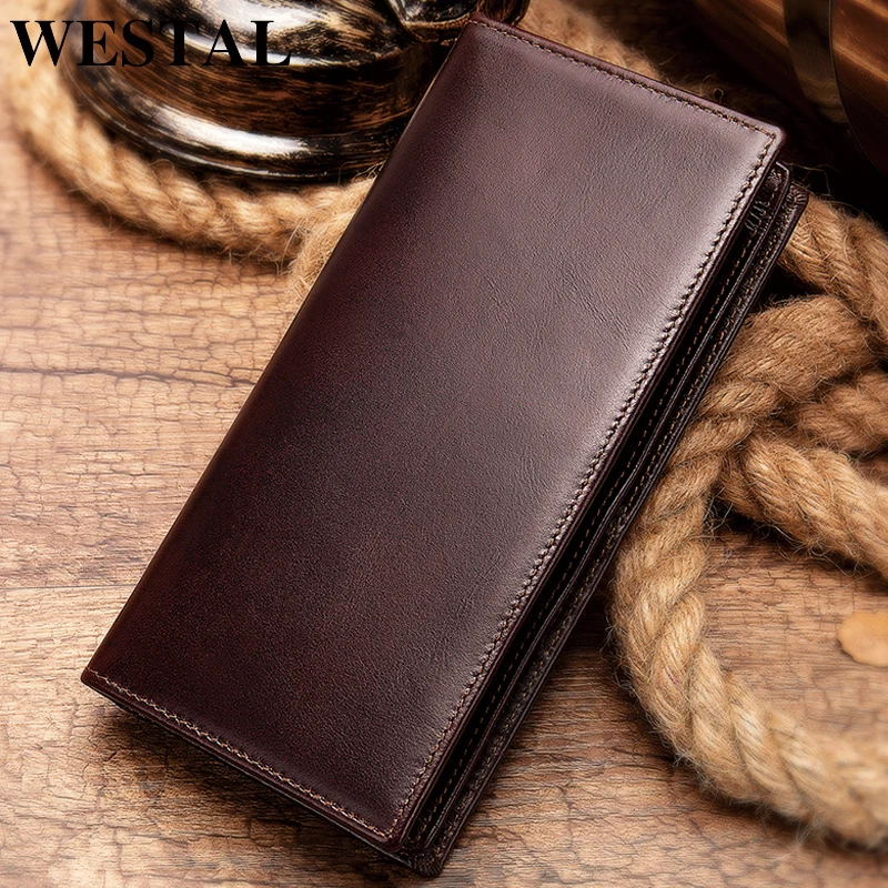 WESTAL 100% Men\'s Wallet Genuine Leather Clutch Male Coin Purse Men Zip Portomonee Money Bag Long Wallets Purse for Phone 8110