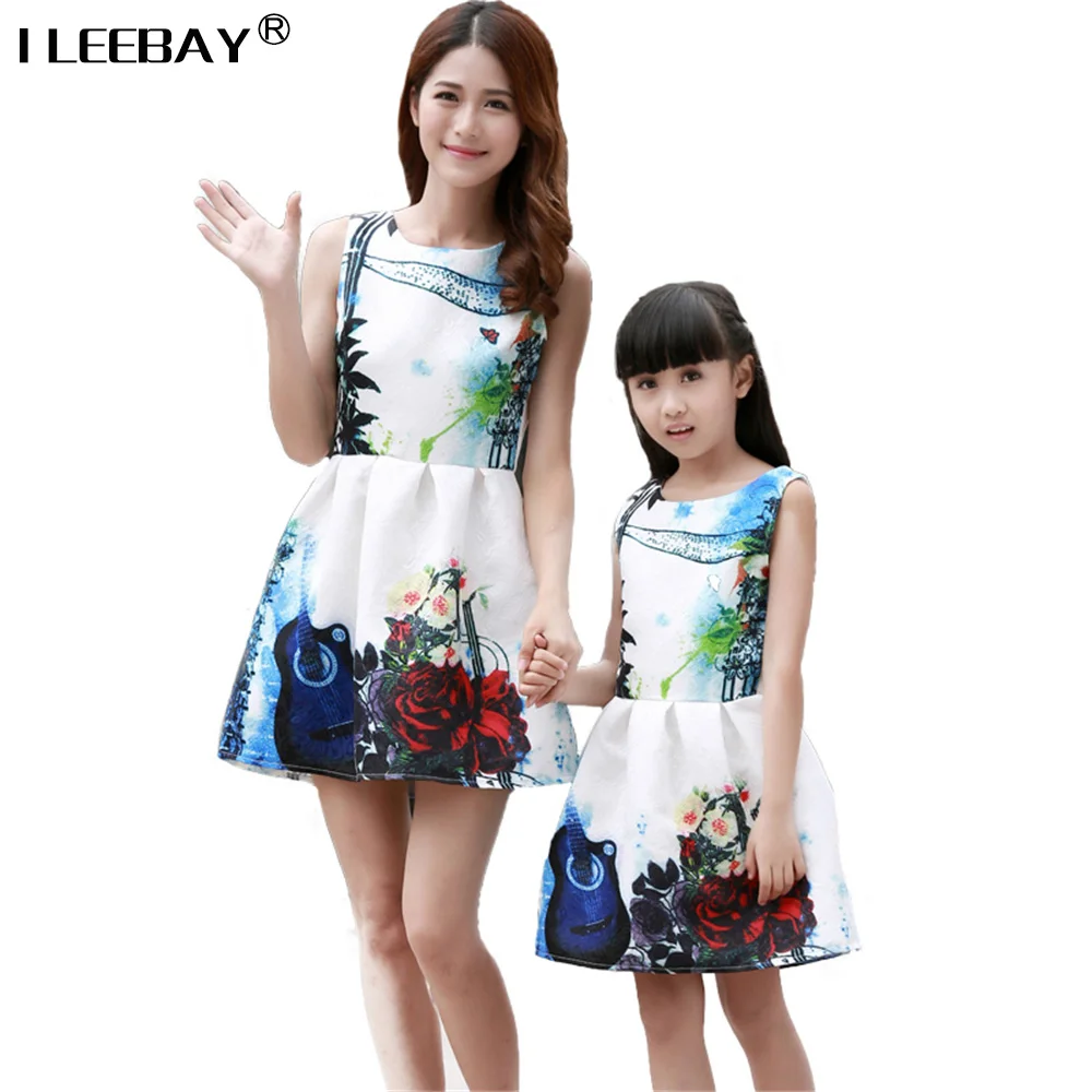Mother Daughter Dresses Clothes Mother and Daughter Dress Teenagers Sleeveless Floral Print  Summer Dress Casual Retro Costume
