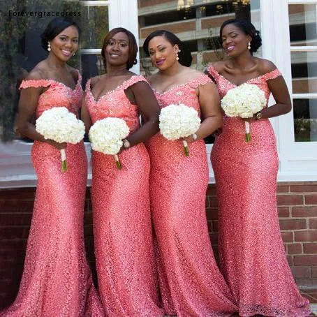 2019 South African Arabic Coral Bridesmaid Dress Summer Country Garden Formal Wedding Party Guest Maid of Honor Gown Plus Size