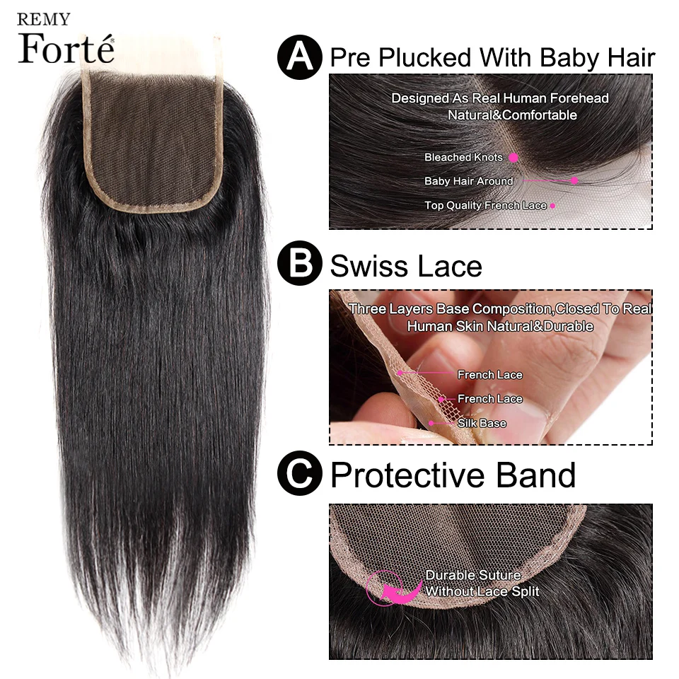 Remy forte pacotes em linha reta com fechamento remy 34 30 polegada cabelo humano 3 pacotes com fechamento pacotes de cabelo brasileiro com fechamento