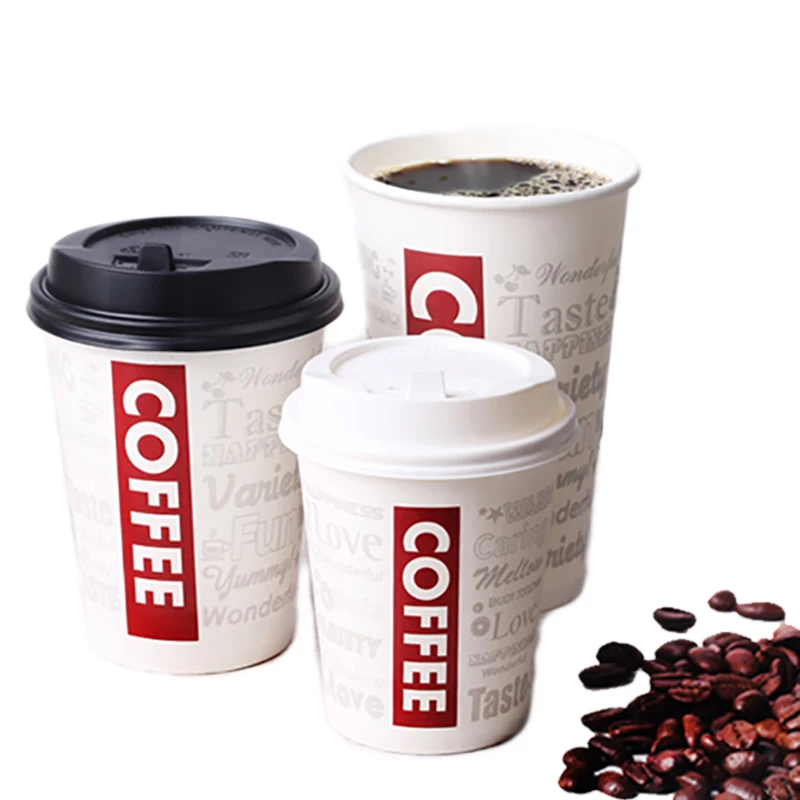 Disposable Coffee Cup with Plastic Lids, Heat-Resistant Tea Cups, Drinkware, 18PE Film, Hot Drinks Mug, Good Quality,16oz, 50Pcs