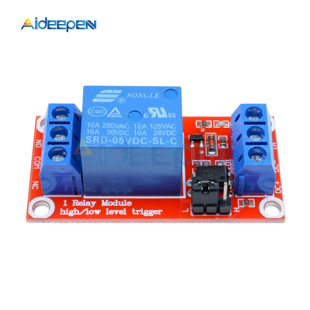 Ein 1-Kanal-Relaismodul DC 5V 9V 12V 24V mit Hoch- und Niedrigpegel-Trigger, Relaissteuerung mit Optokoppler, rot – Detail 2