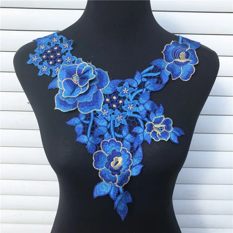 1Pc 10 Colori 3D Venise Abito tessuto Del Merletto di Applique Motivo Camicetta Neckline Del Collare Del Costume Da Cucire Rifiniture FAI DA TE