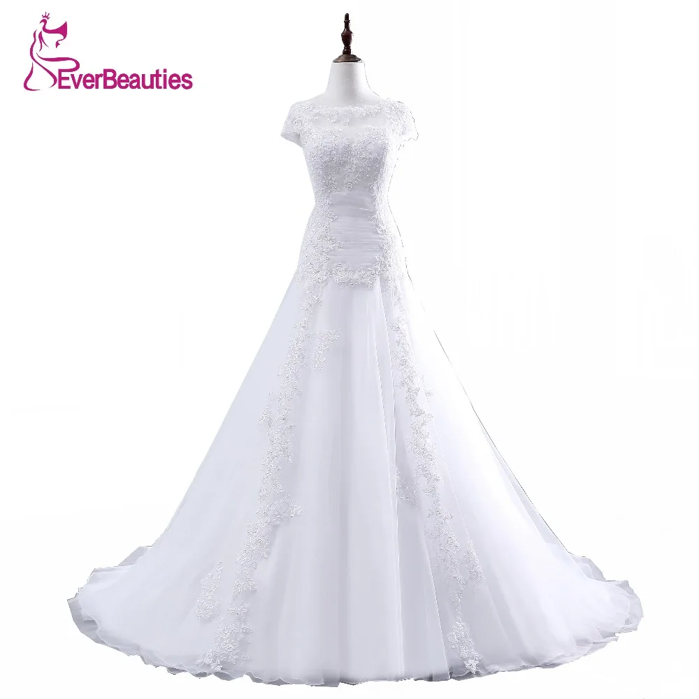 Vestido De Noiva A-Line Floor Length Appliques Tulle Csutomize Lace Elegant Wedding Dress In Stock Robe De Mariage