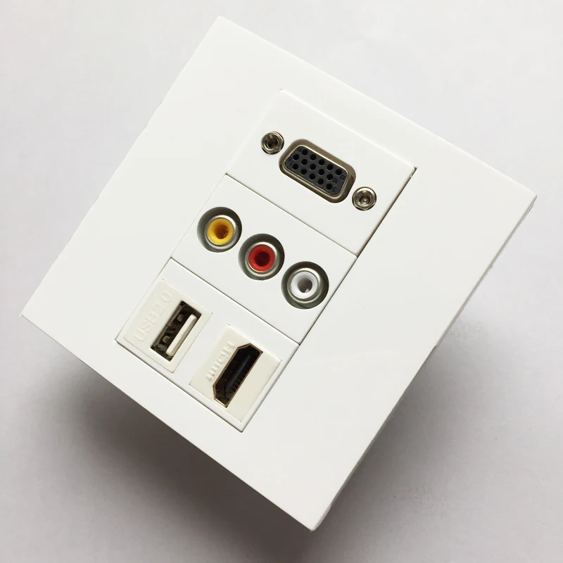 VGA RCA HDMI2.0 USB3.0 AV Wall Panel Plate Back Female To Female Connector 86x86mm Outlet Socket