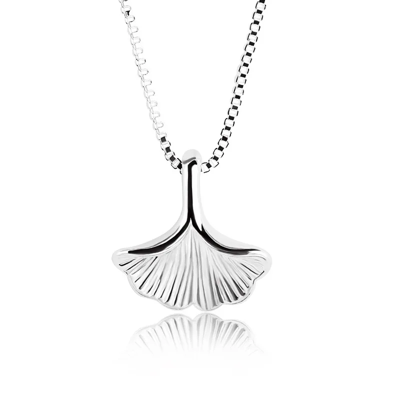 Heart Figure Cup & Ginkgo Biloba Leaf Women Silver Plated Snake Chain Necklace