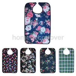 Reusable Waterproof Adult Elder Mealtime Bib Clothing Spill Protector Disability Aid Apron - Grid Lips Floral Flowers Print