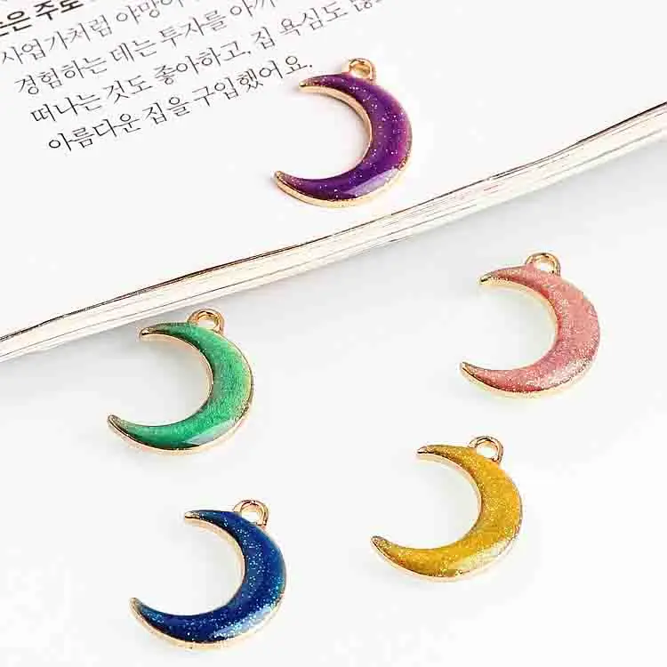 

New arrived 50pcs/lot alloy drop oil gold color cartoon moon shape floating locket charms diy jewelry earring/bracelet pendants