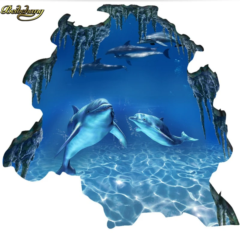 

beibehang Custom Photo 3D Floor Painting Wall Underwater World Dolphin Thickened Wear PVC Flooring papel de parede