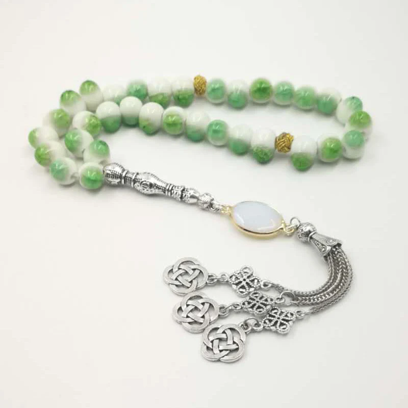 

Green Ceramic Tasbih with opal accessories muslim prayer beads Islamic fashion bracelets Eid Gift For Ramadan