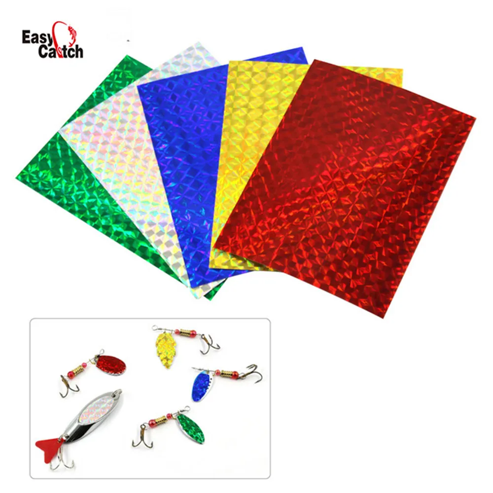 Easy Catch 5pcs Mixed Color Holographic Adhesive Film Flash Tape For Fishing Lure  Materail Metal Hard Baits Hooks Sticker