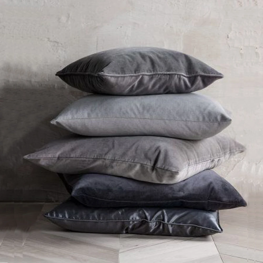 ESSIE HOME Luxury Black Grey White Silver Velvet Cushion Cover Pillow Case Lumber Pillow Case